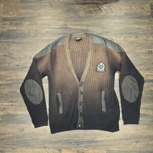 Men's Brown and Black Cardigan Sweater